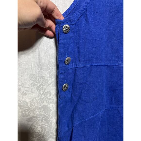 Vintage Blue Cactus Maxi Dress Linen Southwestern Painted NEW Dead Stock Buttons - Picture 3 of 9